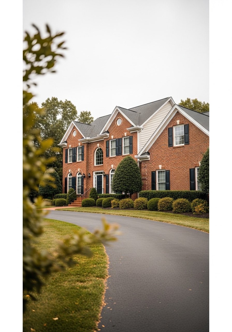 Front exterior of a well-maintained Lanham home with brick construction and traditional landscaping.