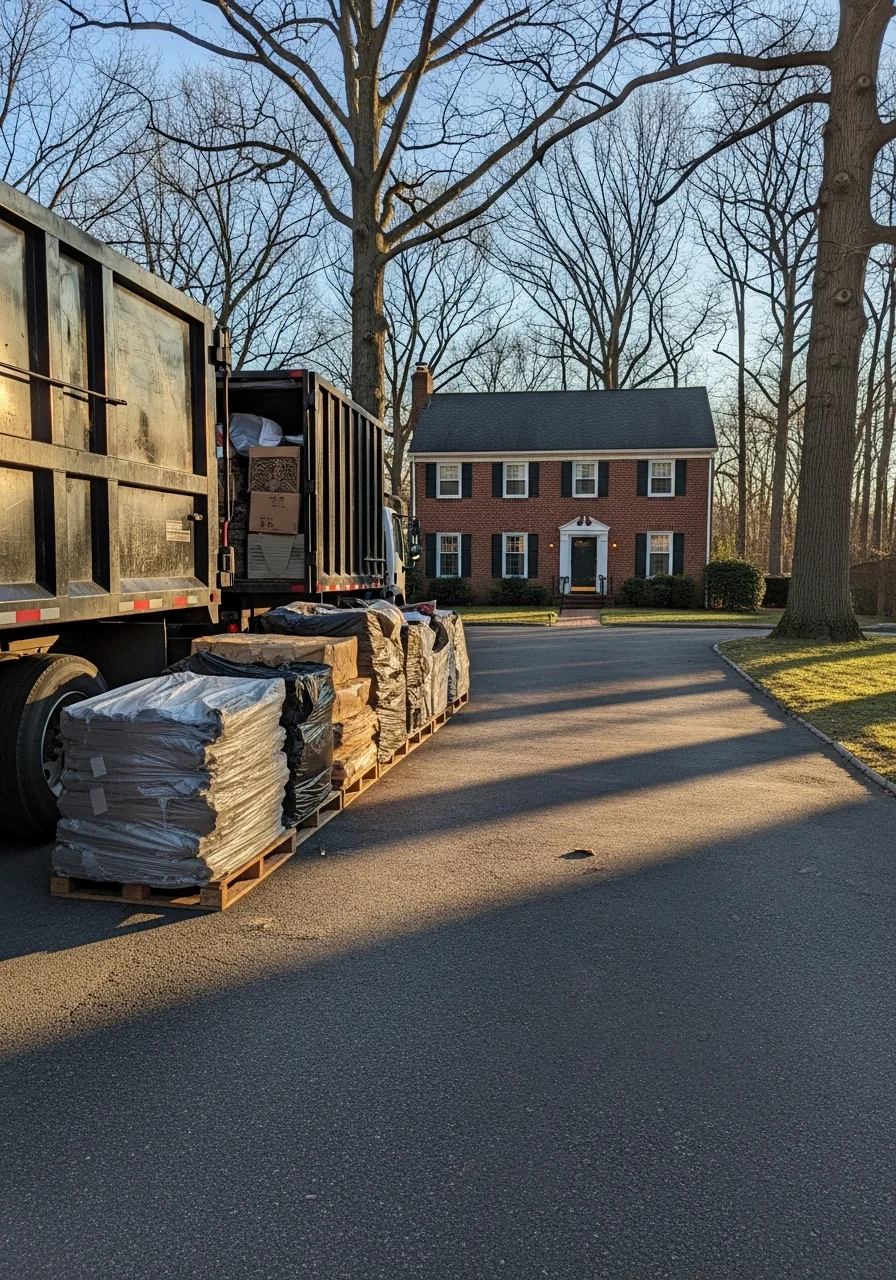 Before and after photos of residential property cleanup and junk removal in Montgomery County, Maryland