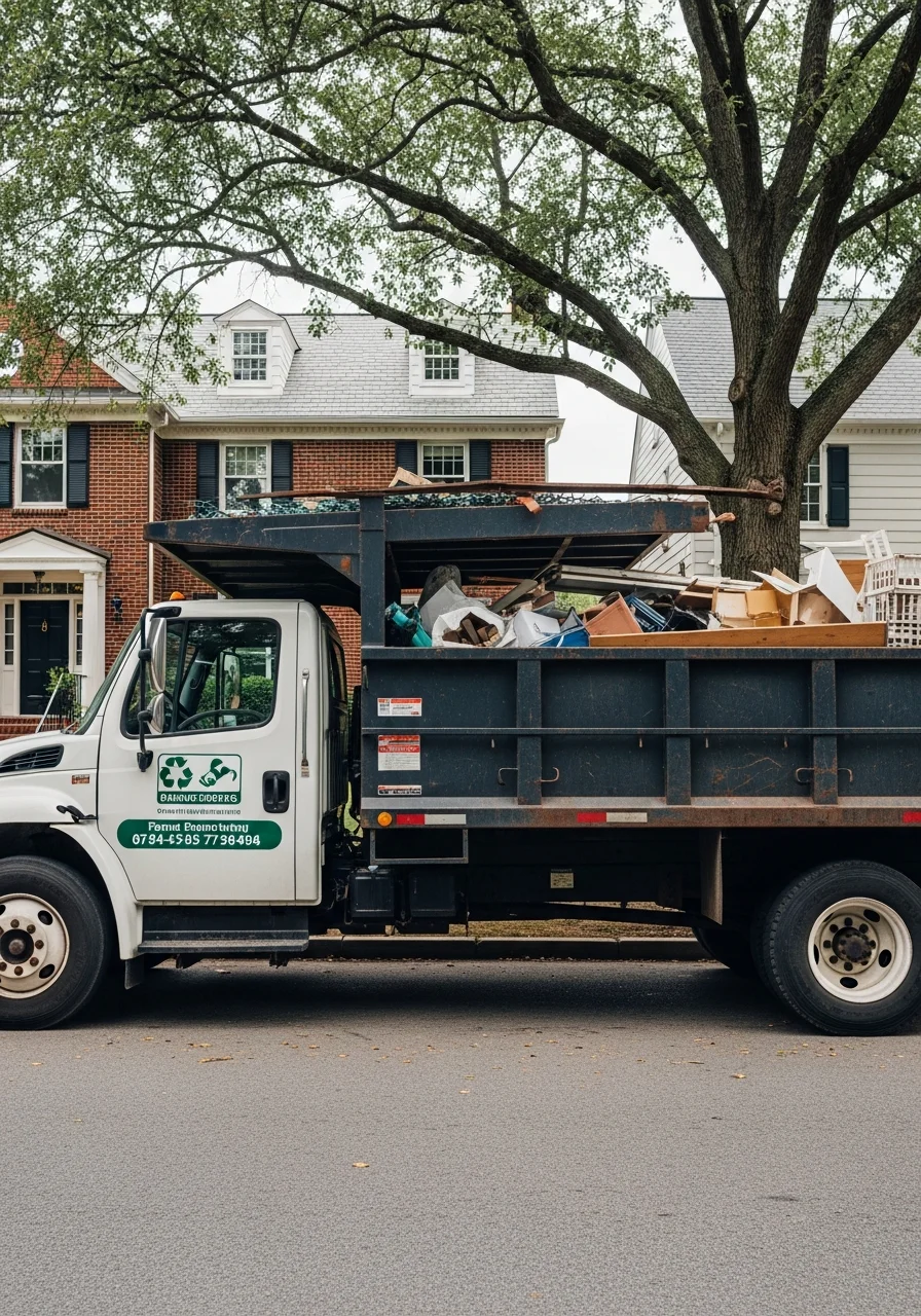 Junkoutpros removal truck parked in front of Northern Virginia residential property